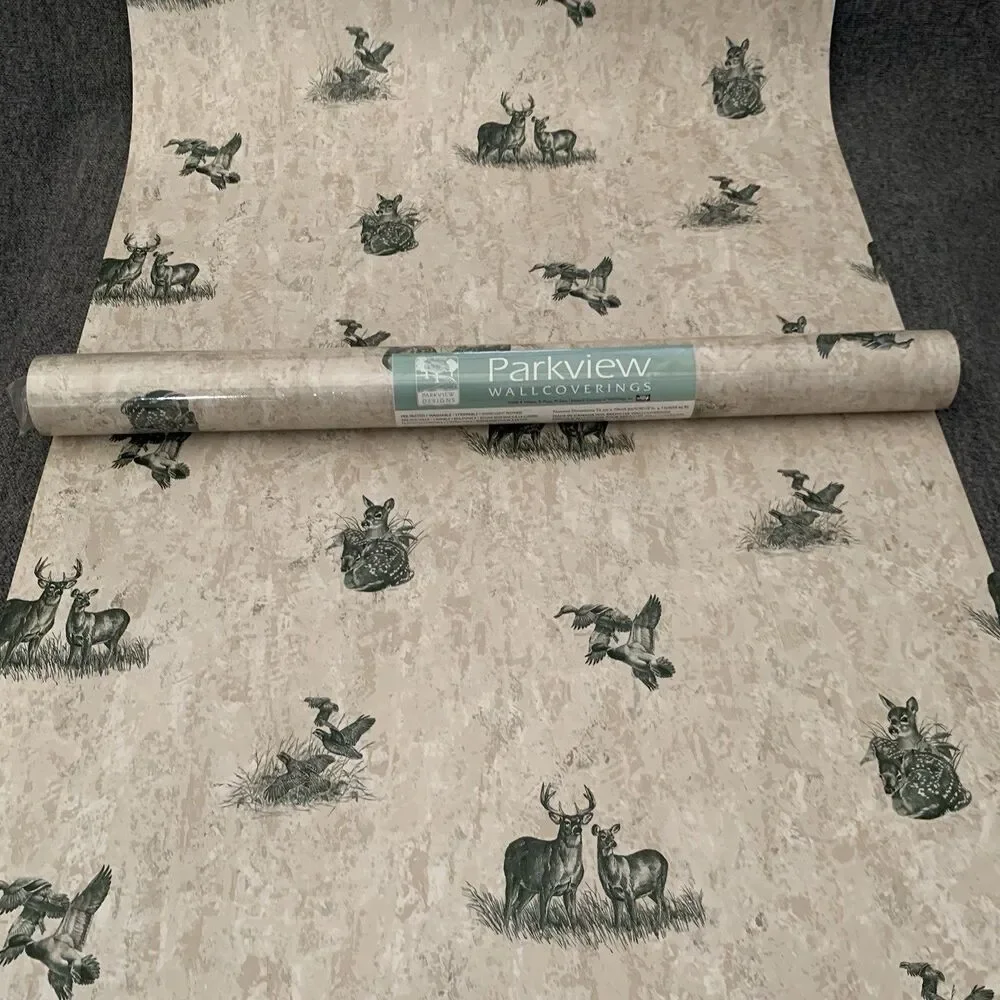 Wallpaper Pre-pasted Vinyl Deer, Doe, Buck, Fawn, Chucker, Ducks 56 Sq. ft.